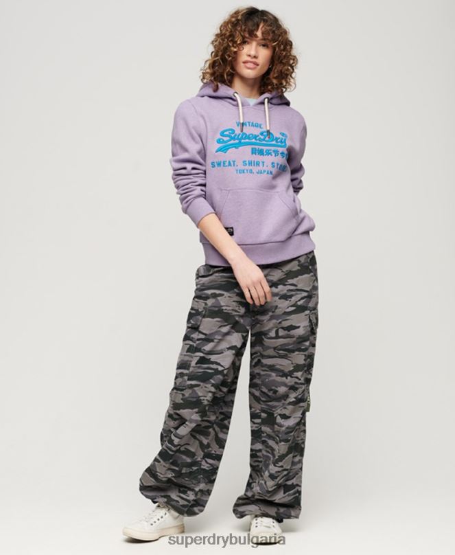 Superdry облекло N00H3282 лилаво Жени неонова ретро качулка с лого
