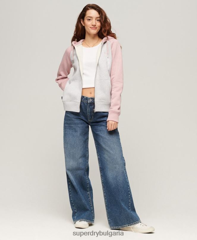 Superdry облекло N00H3283 сиво Жени бейзболна качулка с ретро лого и цип
