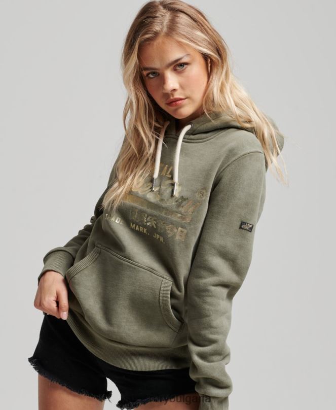 Superdry облекло N00H3284 зелено Жени украсена качулка