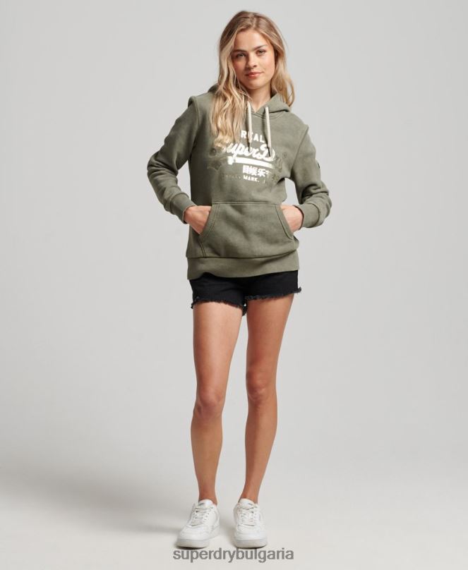Superdry облекло N00H3284 зелено Жени украсена качулка