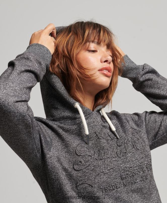 Superdry облекло N00H3285 тъмно сив Жени суичър с релефно графично лого