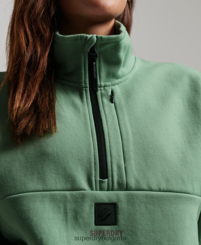 Superdry облекло N00H3286 зелено Жени суичър с половин цип tech batwing