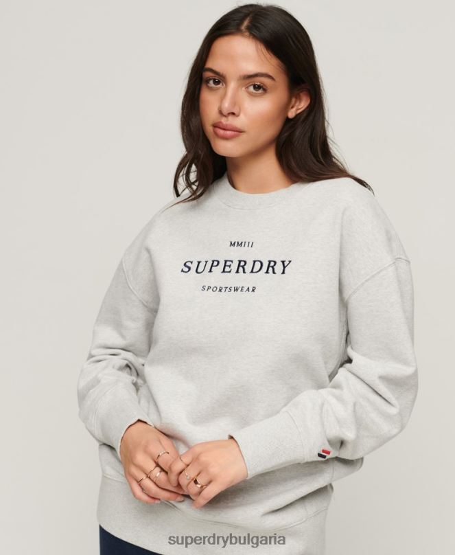 Superdry облекло N00H3288 сиво Жени хералдичен голям суичър на екипажа