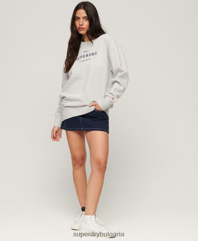 Superdry облекло N00H3288 сиво Жени хералдичен голям суичър на екипажа