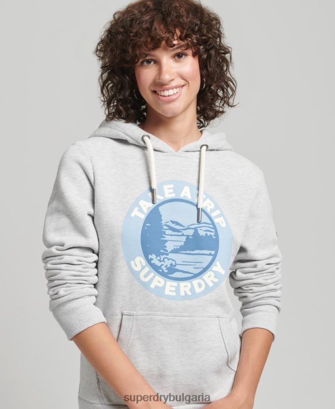 Superdry облекло N00H3291 светло сив Жени качулка за пътуване