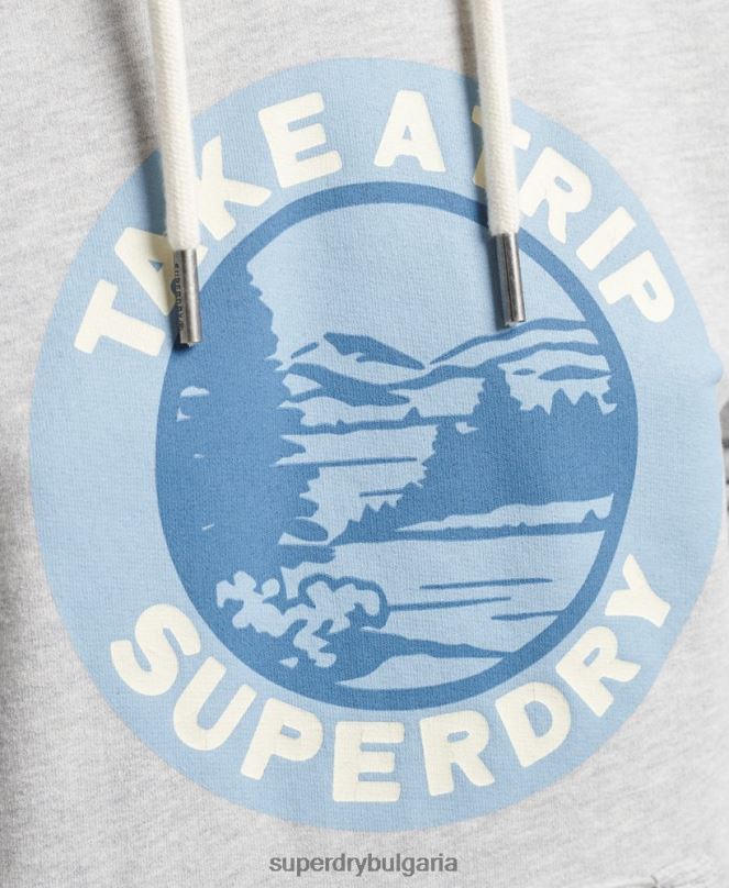 Superdry облекло N00H3291 светло сив Жени качулка за пътуване