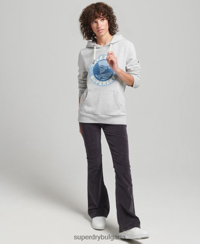 Superdry облекло N00H3291 светло сив Жени качулка за пътуване