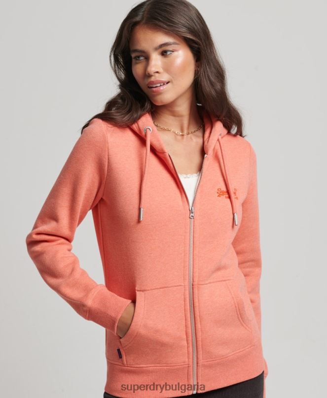 Superdry облекло N00H3293 корал Жени качулка с цип и лого от органичен памук