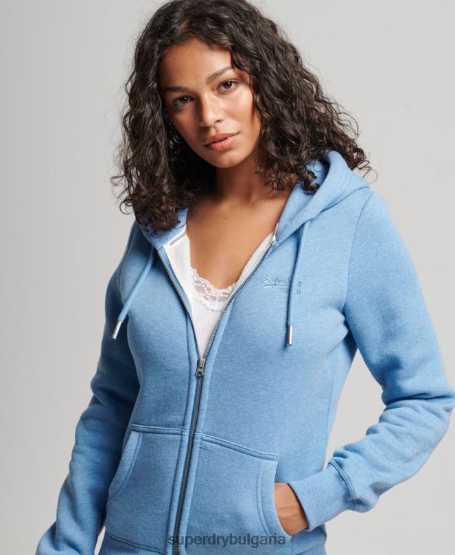 Superdry облекло N00H3297 син Жени ретро суичър с цип с бродирано лого
