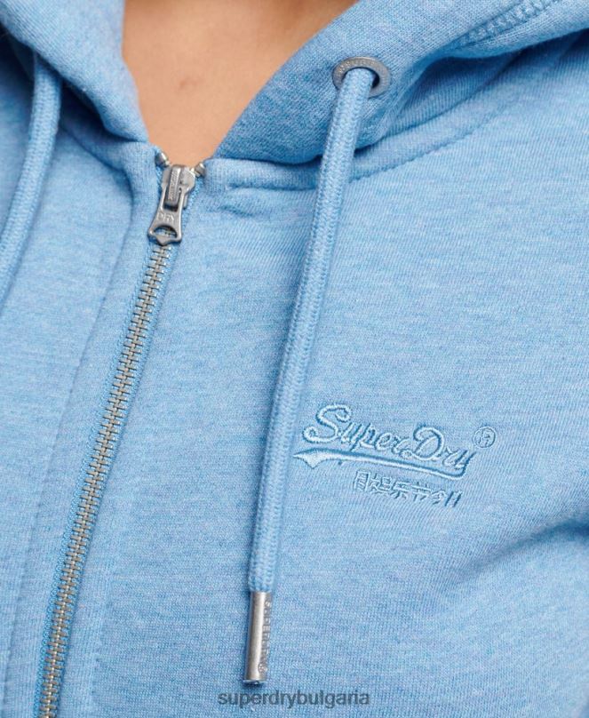 Superdry облекло N00H3297 син Жени ретро суичър с цип с бродирано лого