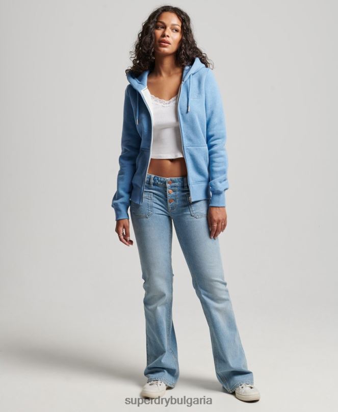 Superdry облекло N00H3297 син Жени ретро суичър с цип с бродирано лого