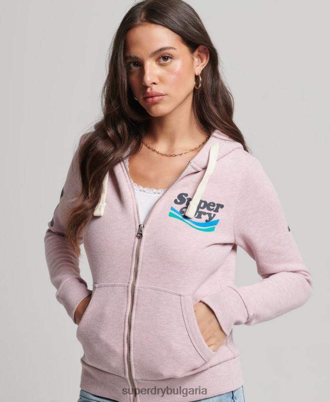 Superdry облекло N00H3298 розово Жени винтидж купър носталгичен суичър с цип