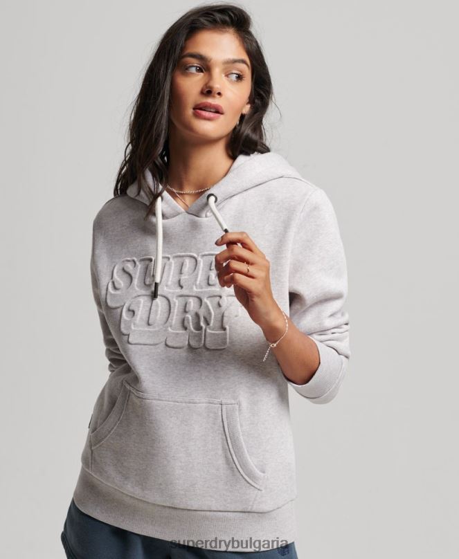 Superdry облекло N00H3299 светло сив Жени ретро релефна качулка от купър