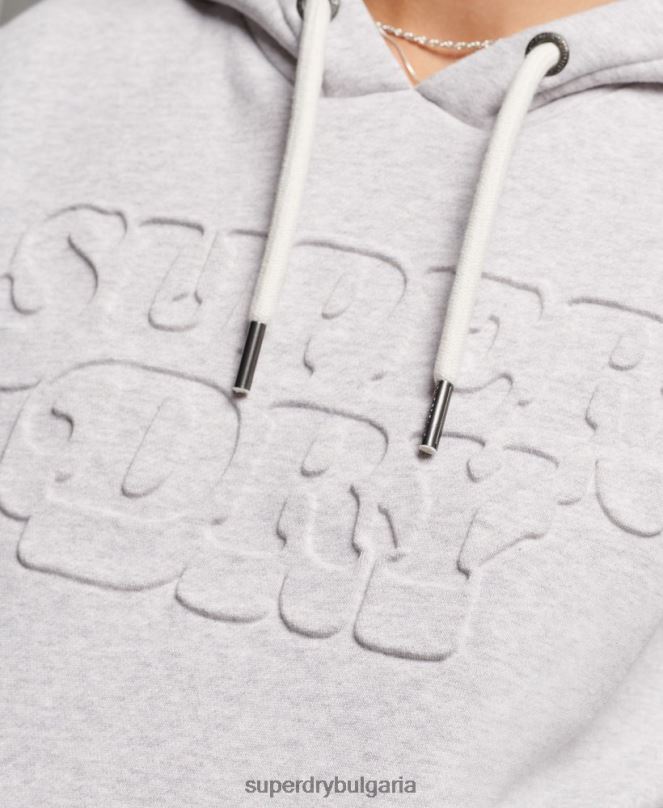 Superdry облекло N00H3299 светло сив Жени ретро релефна качулка от купър