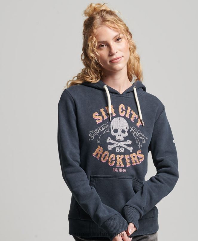 Superdry облекло N00H3300 черен Жени марка метална качулка
