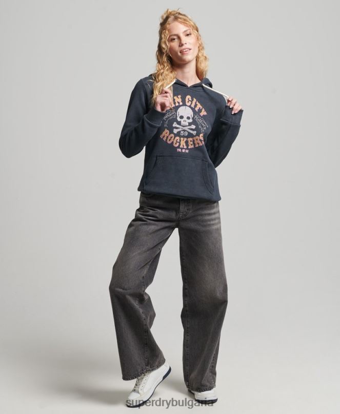 Superdry облекло N00H3300 черен Жени марка метална качулка