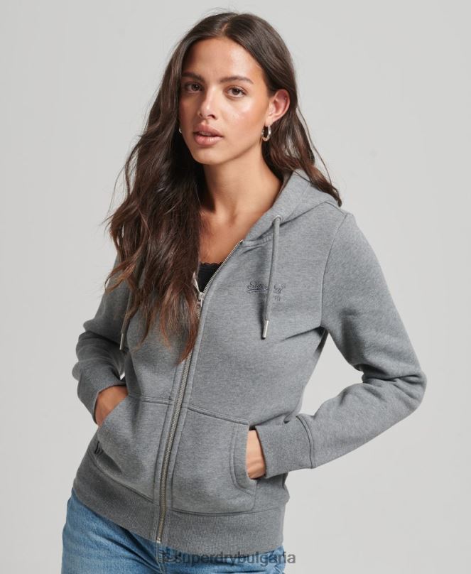 Superdry облекло N00H3303 сиво Жени качулка с цип и лого от органичен памук