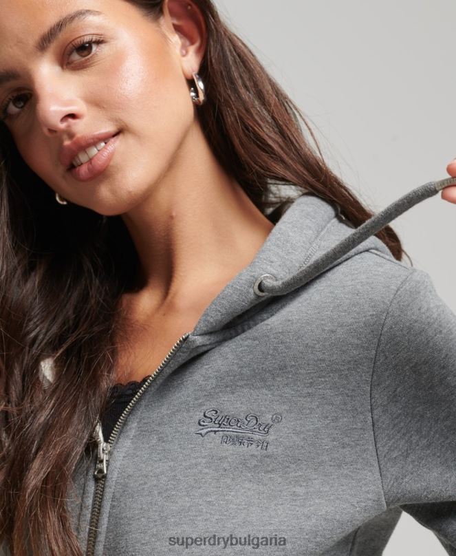 Superdry облекло N00H3303 сиво Жени качулка с цип и лого от органичен памук