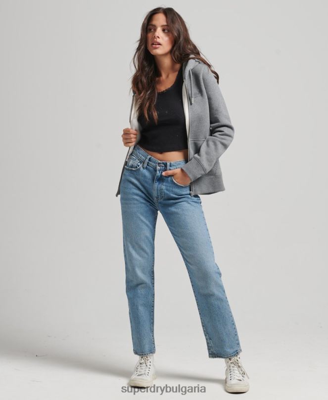 Superdry облекло N00H3303 сиво Жени качулка с цип и лого от органичен памук