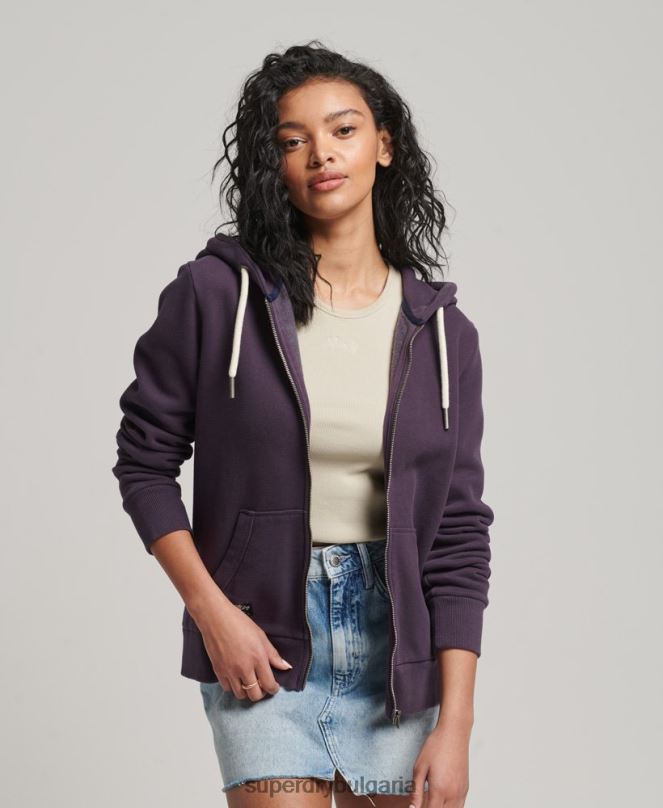 Superdry облекло N00H3305 лилаво Жени ретро суичър с цип, украсен с лого