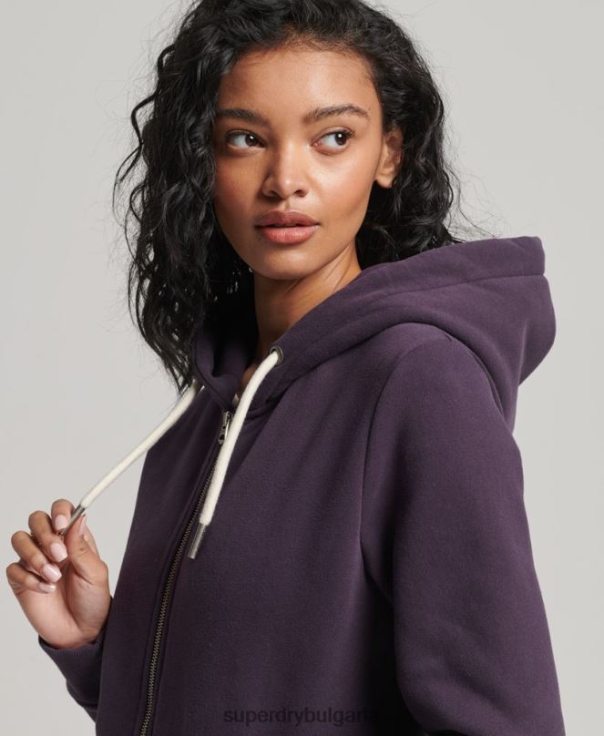 Superdry облекло N00H3305 лилаво Жени ретро суичър с цип, украсен с лого