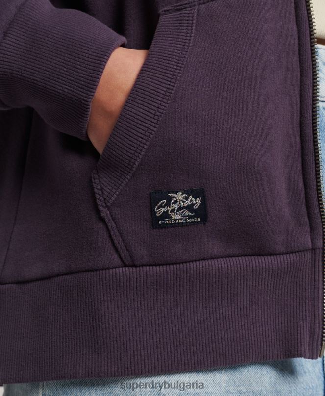 Superdry облекло N00H3305 лилаво Жени ретро суичър с цип, украсен с лого