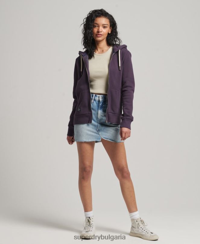 Superdry облекло N00H3305 лилаво Жени ретро суичър с цип, украсен с лого