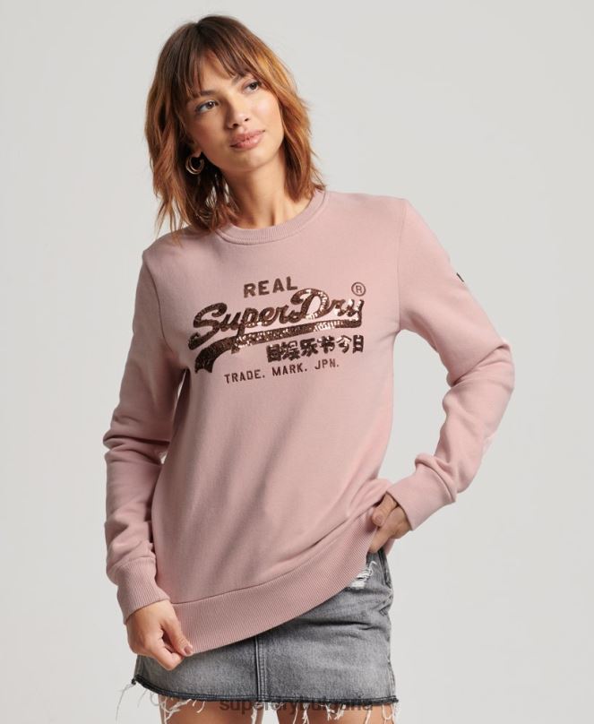 Superdry облекло N00H3308 розово Жени ретро суичър за екипажа, украсен с лого