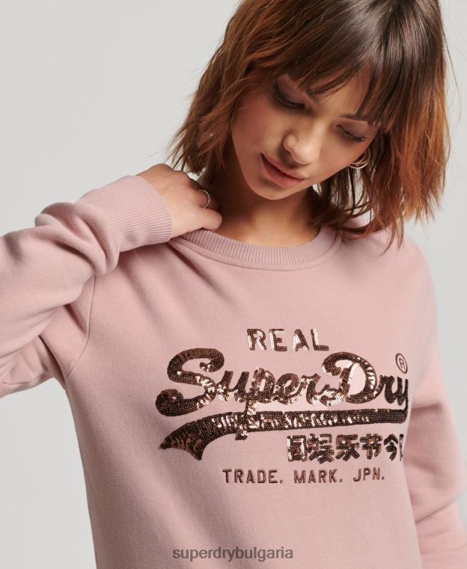 Superdry облекло N00H3308 розово Жени ретро суичър за екипажа, украсен с лого