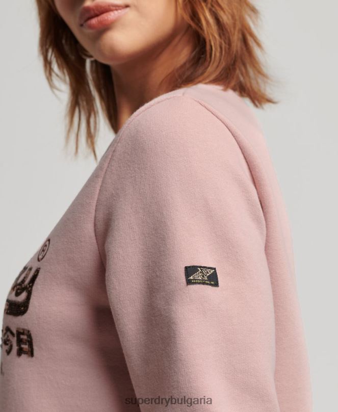 Superdry облекло N00H3308 розово Жени ретро суичър за екипажа, украсен с лого
