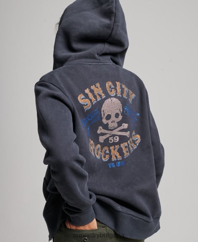 Superdry облекло N00H3310 черен Жени качулка с цип на магазин за ретро стоки
