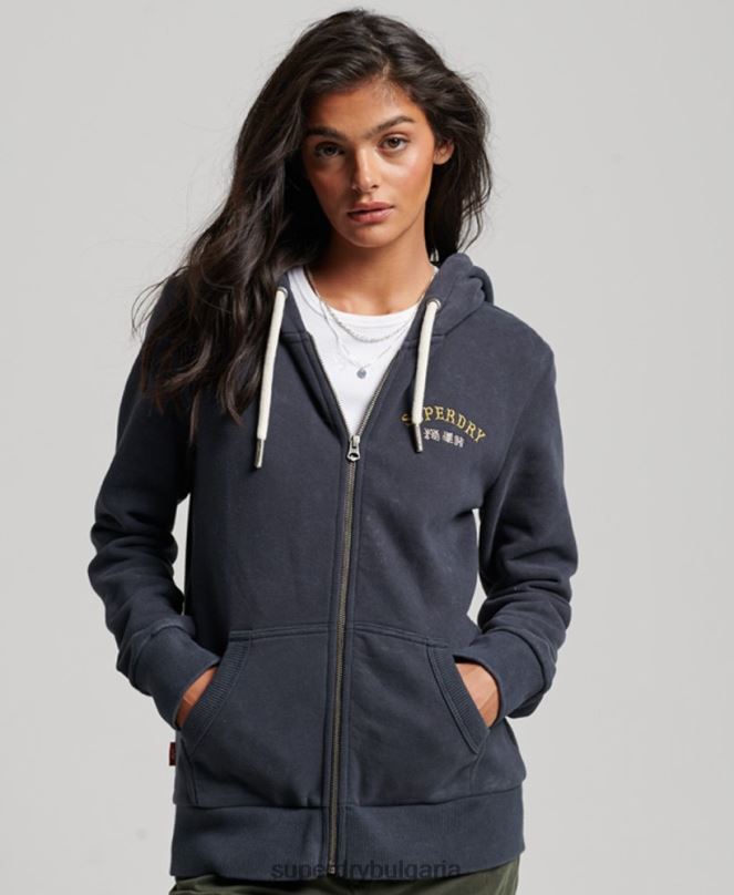 Superdry облекло N00H3310 черен Жени качулка с цип на магазин за ретро стоки