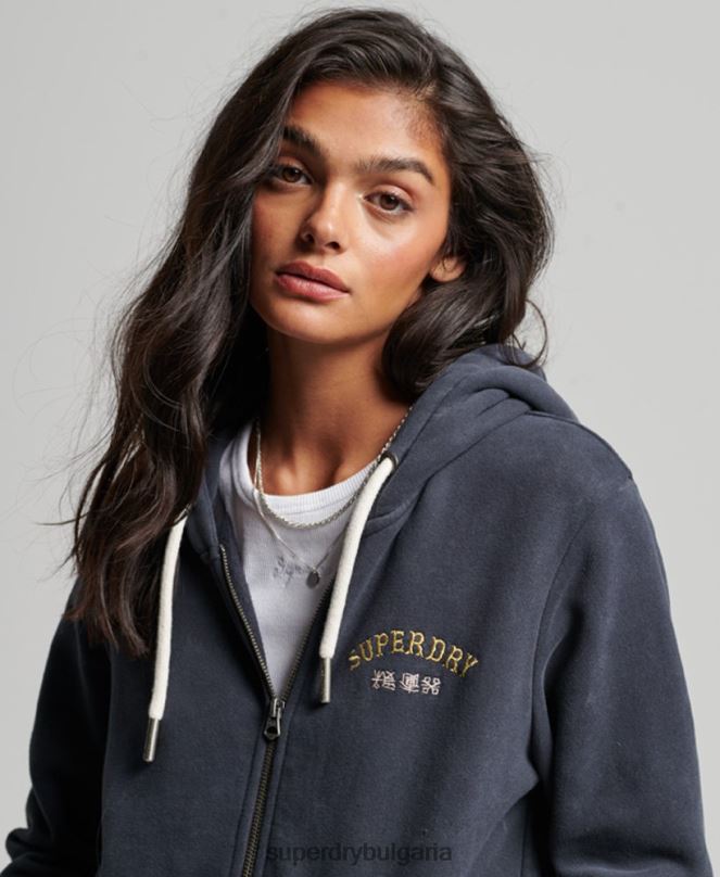 Superdry облекло N00H3310 черен Жени качулка с цип на магазин за ретро стоки
