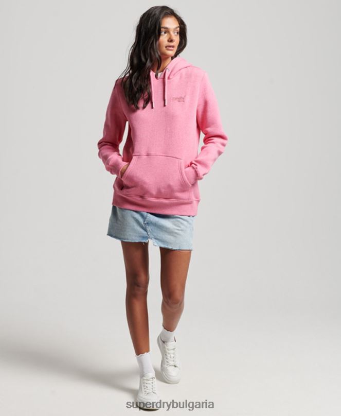 Superdry облекло N00H3312 розово Жени ретро суичър с бродирано лого