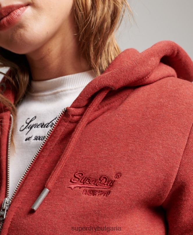 Superdry облекло N00H3315 червен Жени ретро суичър с цип с бродирано лого