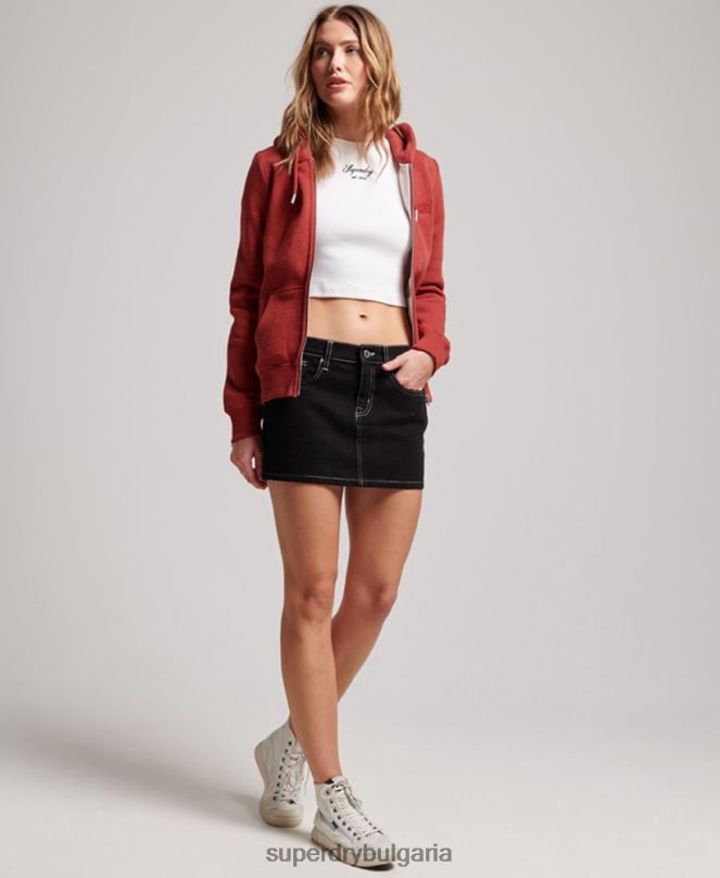 Superdry облекло N00H3315 червен Жени ретро суичър с цип с бродирано лого