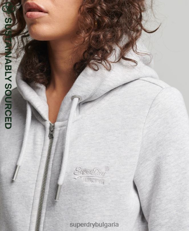 Superdry облекло N00H3316 светло сив Жени качулка с ретро лого и цип от органичен памук
