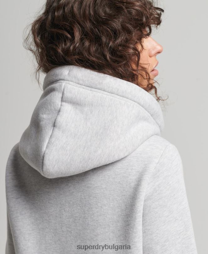 Superdry облекло N00H3316 светло сив Жени качулка с ретро лого и цип от органичен памук