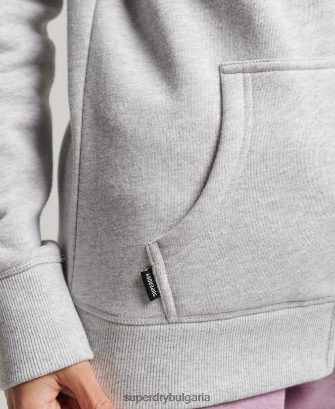 Superdry облекло N00H3316 светло сив Жени качулка с ретро лого и цип от органичен памук