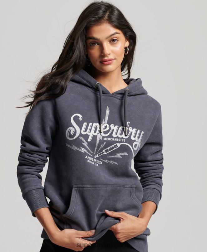 Superdry облекло N00H3321 тъмно сив Жени качулка от магазин за ретро стоки