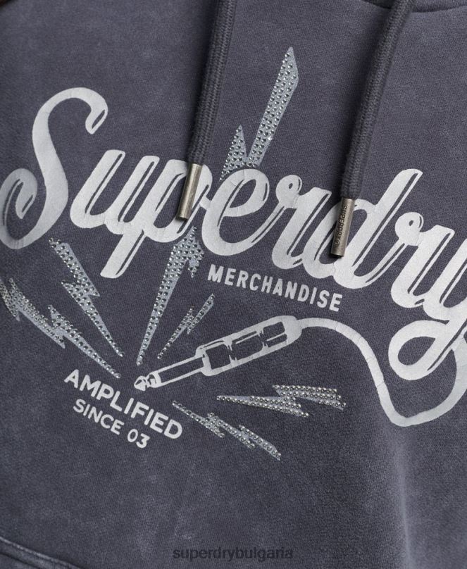 Superdry облекло N00H3321 тъмно сив Жени качулка от магазин за ретро стоки