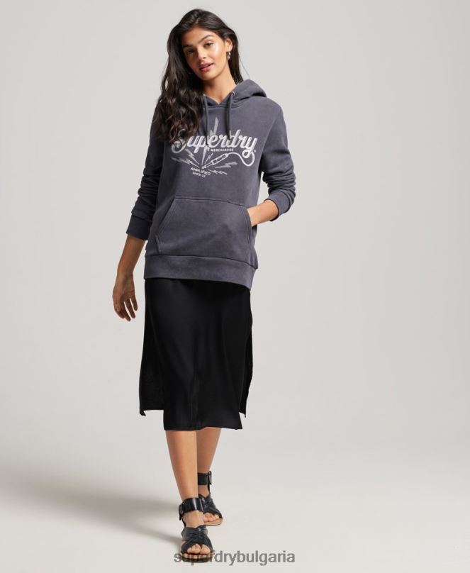 Superdry облекло N00H3321 тъмно сив Жени качулка от магазин за ретро стоки