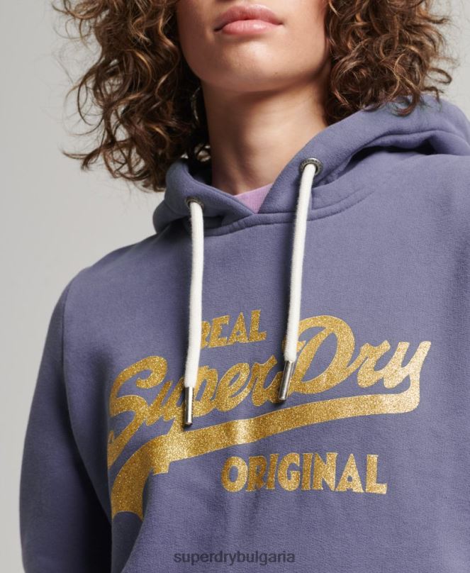 Superdry облекло N00H3322 лилаво Жени оригинална качулка с винтидж лого