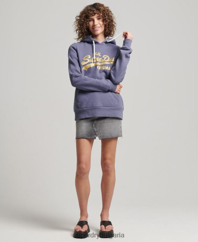 Superdry облекло N00H3322 лилаво Жени оригинална качулка с винтидж лого