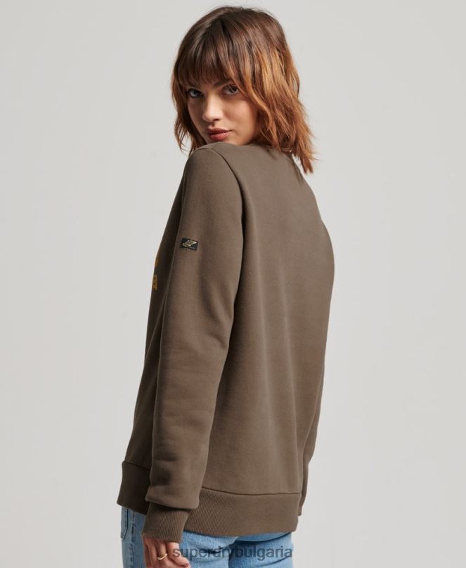 Superdry облекло N00H3323 каки Жени ретро суичър за екипажа, украсен с лого