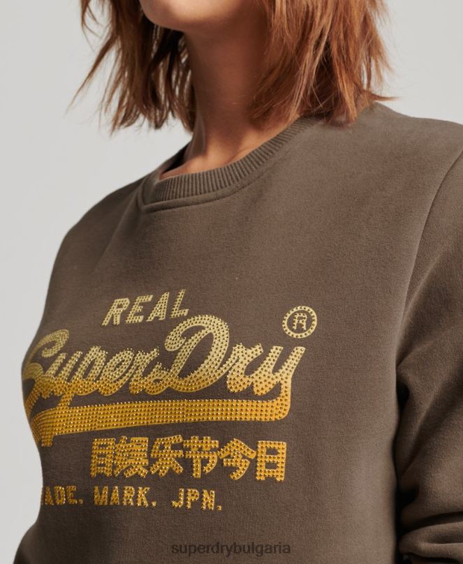 Superdry облекло N00H3323 каки Жени ретро суичър за екипажа, украсен с лого