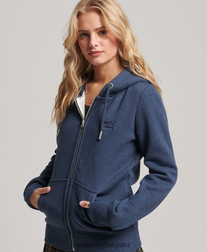 Superdry облекло N00H3324 военноморски флот Жени ретро суичър с цип с бродирано лого