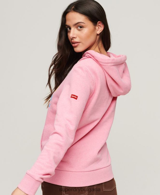Superdry облекло N00H3326 розово Жени премиум избеляла качулка с ретро лого