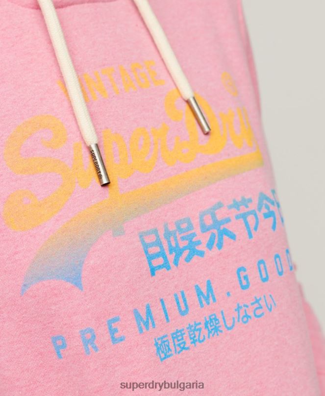 Superdry облекло N00H3326 розово Жени премиум избеляла качулка с ретро лого