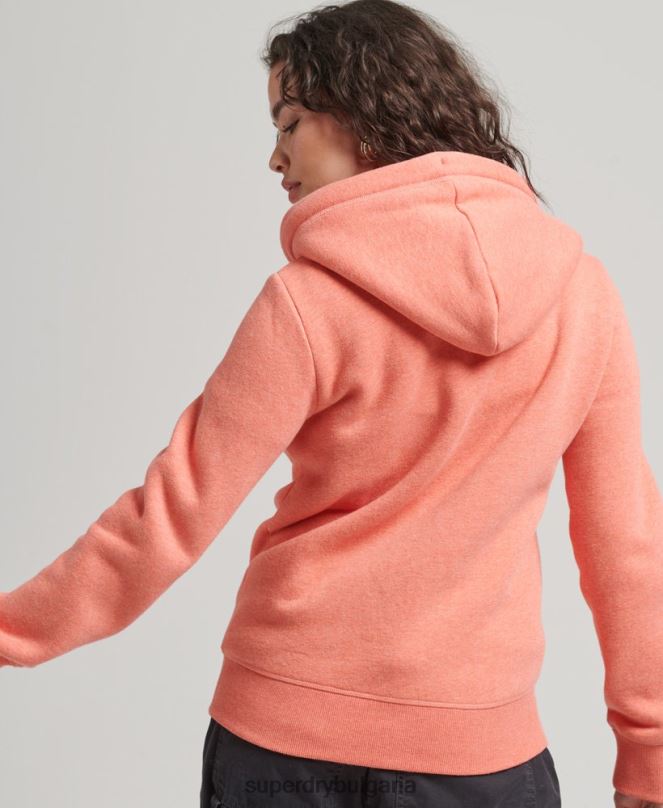 Superdry облекло N00H3329 корал Жени ретро суичър с лого и цип от органичен памук
